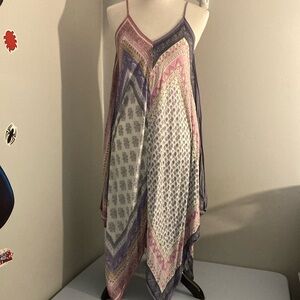 Anthropologie Pink and blue bandanna print Asymmetrical Sundress